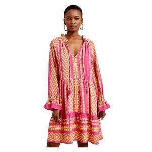 Anthropologie Maeve Dominique Aztec Boho Tunic Dress Pink Size Large